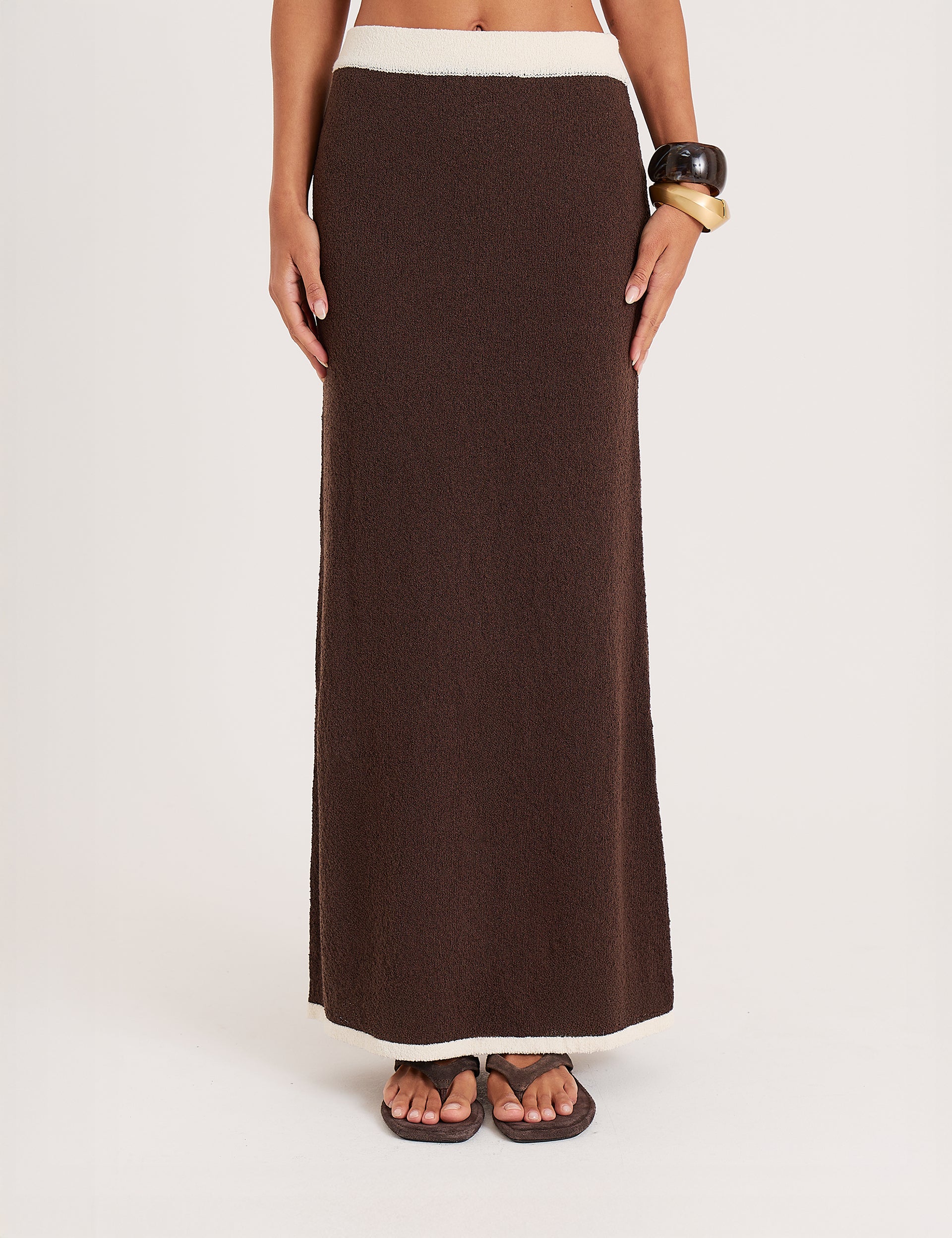 Chocolate Contrast Trim Knitted Maxi Skirt